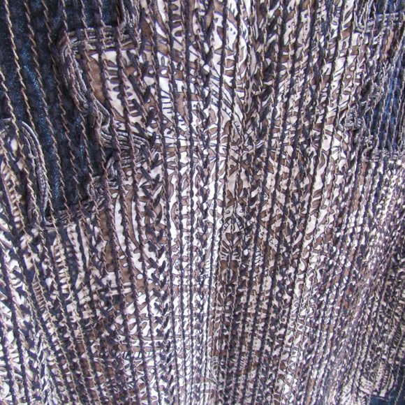 Long Denim Embordered Jacket Duster M Khaki White Stitching Lightweight Pockets - Picture 13 of 14